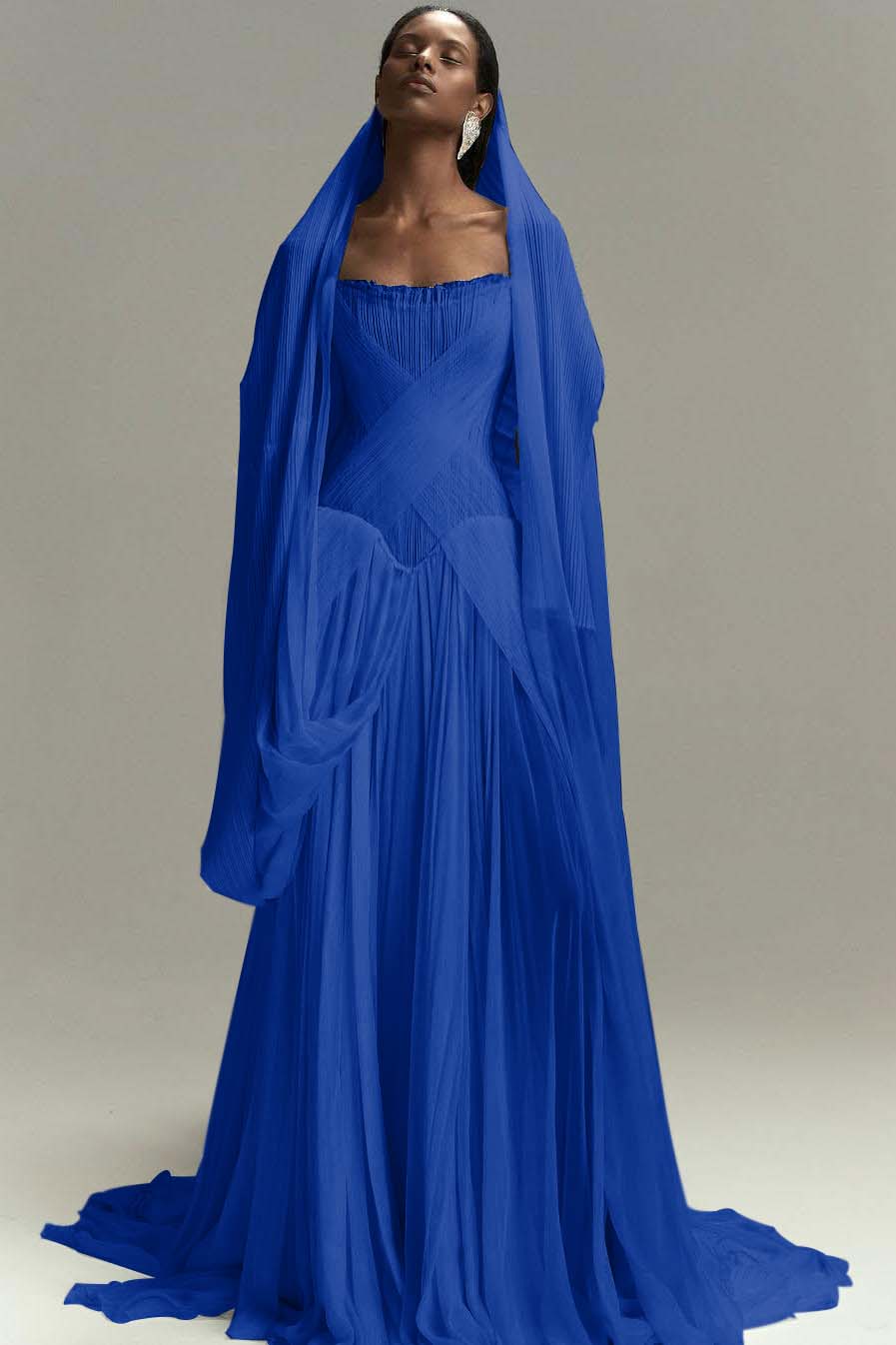 Chic Strapless Sleeveless Long Prom Dress With Pleated Ruffles WQ0086