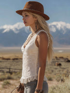 Elegant Lace Half-zip Sleeveless Tank Top