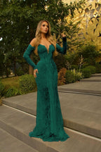 Cocoslly Strapless Sleeveless High Waist Long Mermaid Prom Dress With Gloves | Glod Lace WQ0318