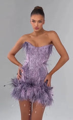 Cocoslly Strapless Sleeveless High Waist Short Prom Dress With Shawl And Sequins | Lilac Tassel CO0209