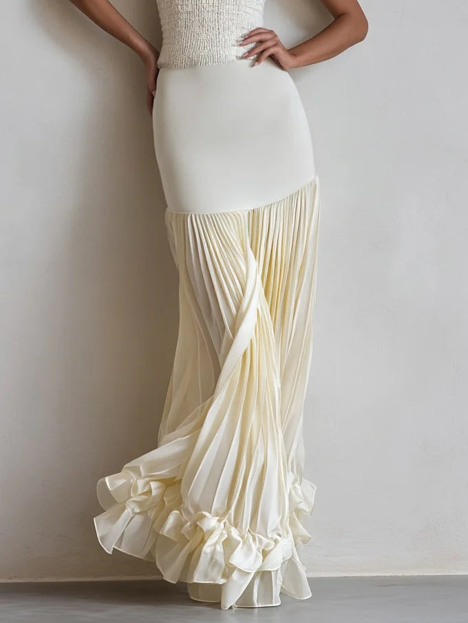 Off White Ruched Split Joint Knit Spaghetti Sleeveless Sheath Maxi Dress
