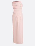 Pink Ruched Glitter Classic Strapless Sleeveless Sheath Maxi Dress