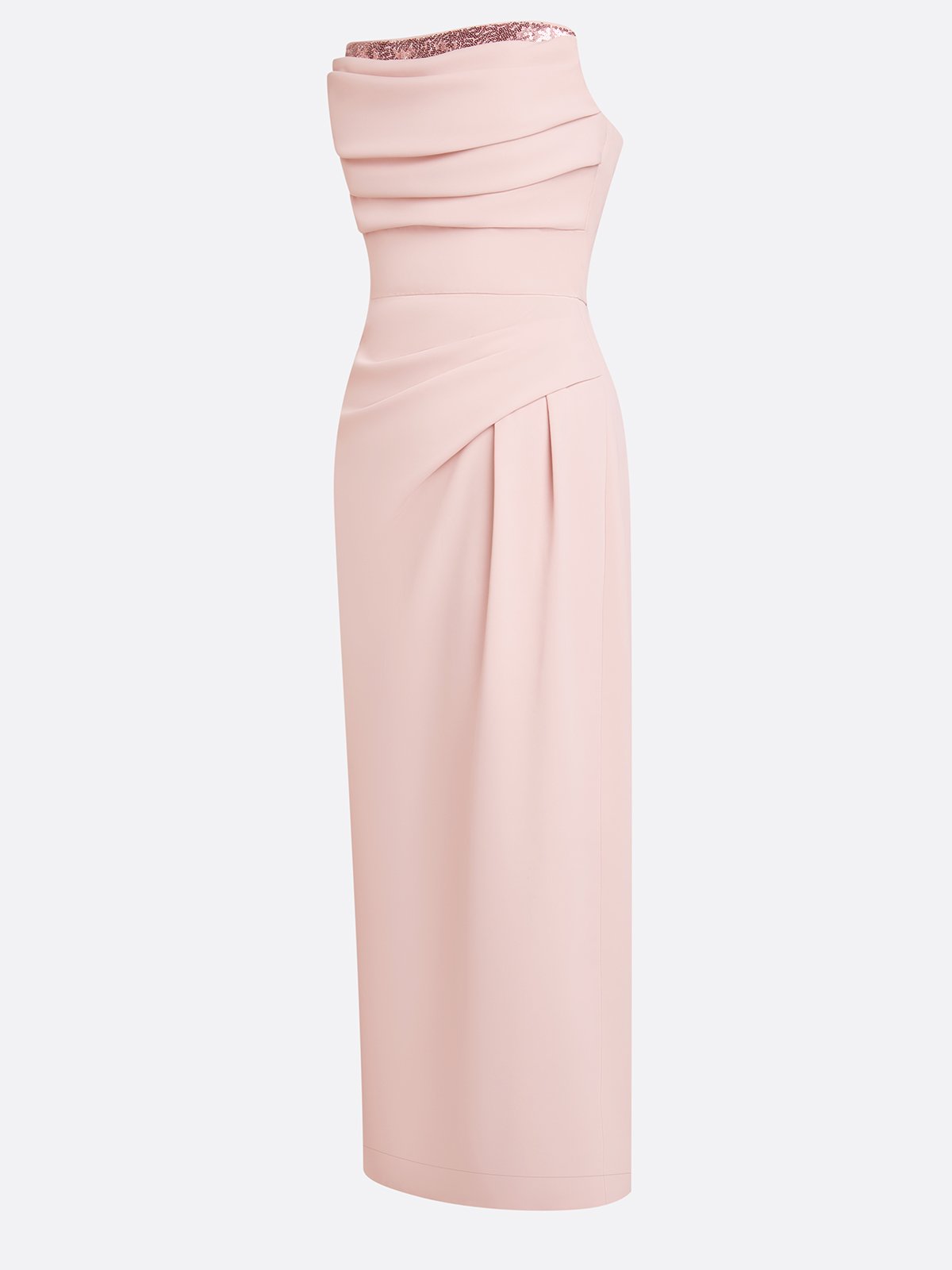 Pink Ruched Glitter Classic Strapless Sleeveless Sheath Maxi Dress