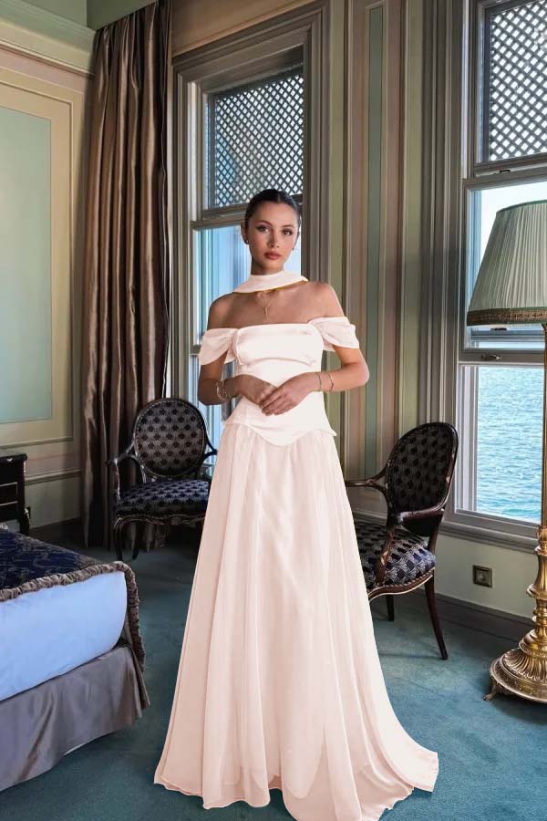 Stunning Off the Shoulder Sleeveless Long Prom Dress With Pleated WQ0225