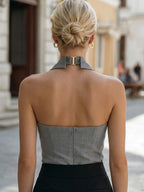 Halter Neck Gold Button Sleeveless Top