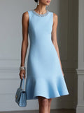 Light Blue Rhinestone Classic Crew Neck Sleeveless A-Line Mini Homecoming Dress