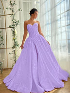 Satin V-Neck Strapless Sleeveless Long A-Line Prom Dress With Split And Pleated YK0614