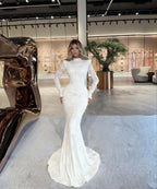 High Neck Long Sleeves Long Mermaid Prom Dress With Beading Pleated YK0512