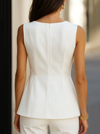 Elegant White Draped Top with Button Detail