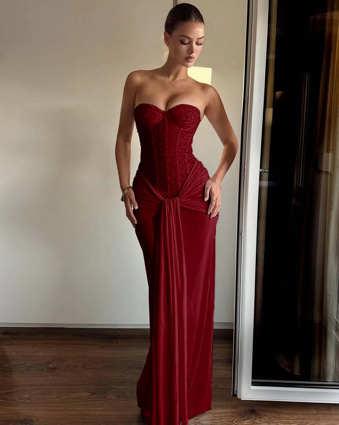Strapless Sweetheart Sleeveless Long Mermaid Prom Dress With Pleated YK0363