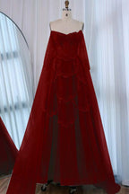 Tulle Strapless Sleeveless High Waist Long A-Line Prom Dress With Beadings And Ruffles WQ0557
