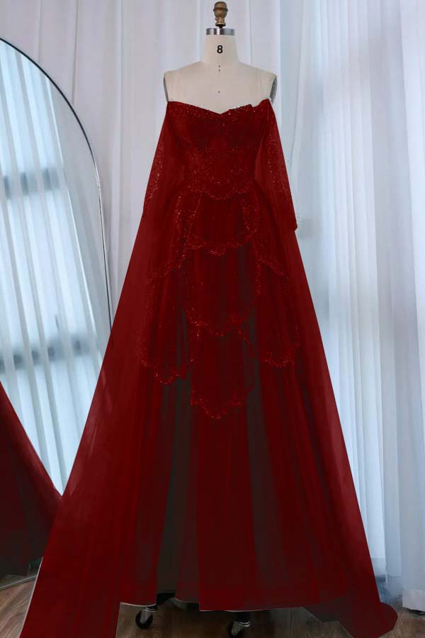 Tulle Strapless Sleeveless High Waist Long A-Line Prom Dress With Beadings And Ruffles WQ0557