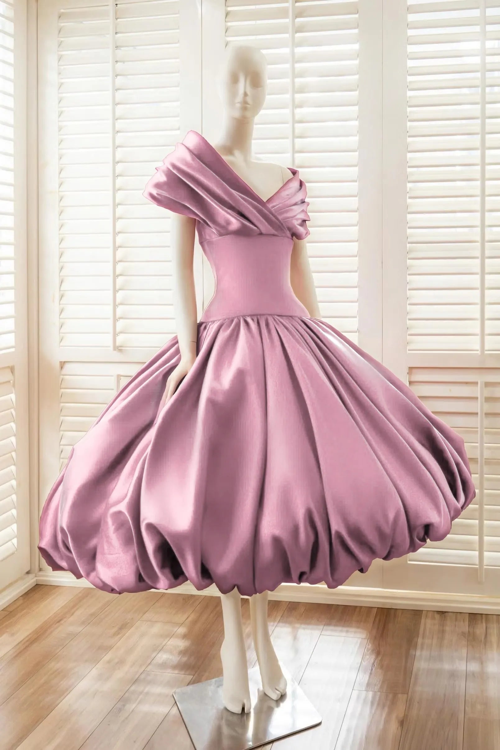 Cocoslly Off-The-Shoulder Sleeveless High Waist Long A Line Prom Dress With Pleated | Red Satin YC0571