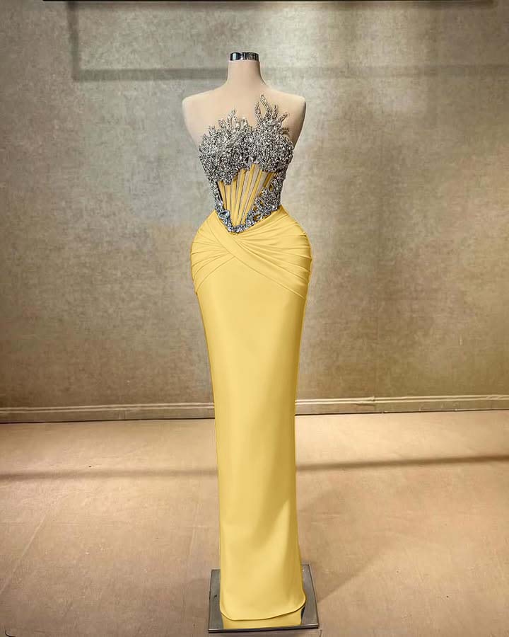 Strapless Sleeveless Long Mermaid Prom Dress With Beading Pleated YK0451