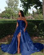 Strapless Sleeveless Long High Split Prom Dress With Appliques YK0162