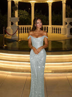 Off the Shoulder Sleeveless Long Mermaid Prom Dress With Beading YK0342