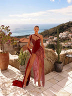 Cocoslly One Shoulder Sleeveless High Waist Long Split Prom Dress With Rhinstone | Silver Chiffon YK1284