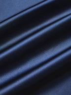 Navy Blue Satin Stand Collar Short Sleeve A-Line Maxi Dress