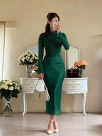 Cocoslly Long Sleeves High Waist Long Mermaid Prom Dress | White Lace And Satin JZ0165