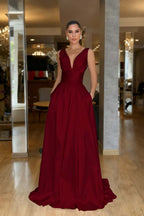 Straps Sleeveless High Waist Long Prom Dress With Pockets Pleated MS0387