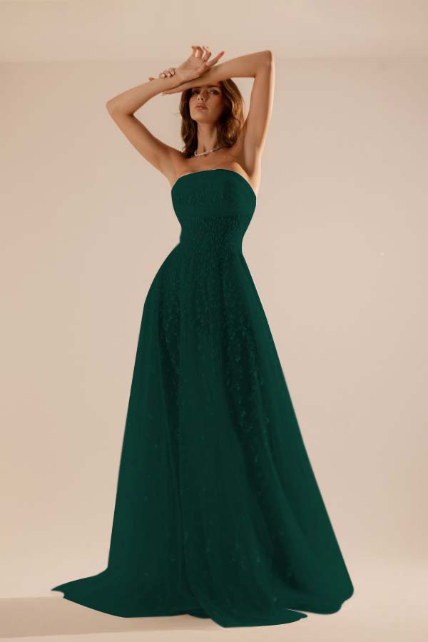 Charming Tulle Strapless Sleeveless Long Prom Dress With Beading YK0107