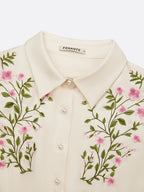 Apricot Embroidery Floral Classic Bow Collar Cap Sleeve A-Line Midi Dress