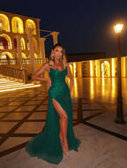 Strapless Sleeveless Long Mermaid Prom Dress With Split Appliques YK0231