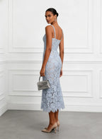 Light Blue Lace Sweetheart Neckline Sleeveless Mermaid Midi Dress