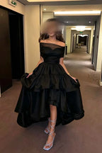 Cocoslly Off-The-Shoulder Sleeveless High Waist Long Prom Dress With Ruffles | Baby Blue Satin ZT0725