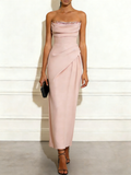 Pink Ruched Glitter Classic Strapless Sleeveless Sheath Maxi Dress