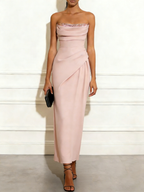 Pink Ruched Glitter Classic Strapless Sleeveless Sheath Maxi Dress