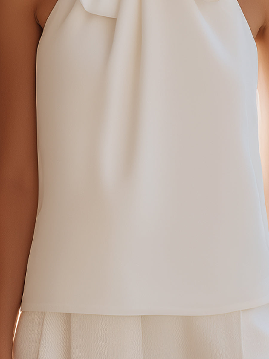 Sleeveless Bow-Tie Halter Blouse