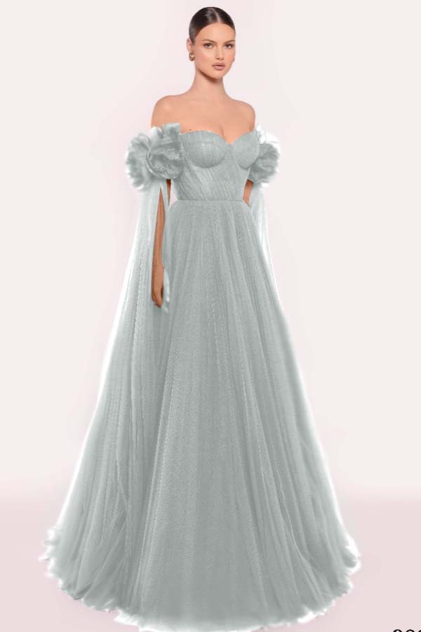 Tulle Off the Shoulder Sweetheart Long Prom Dress With Pleated WQ0206