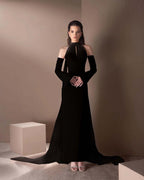 Spandex And Tulle High Neck Strapless Long Sleeves Long Mermaid Prom Dress With Ruffles And Beadings YK0748