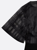 Black Organza Plaid Classic Boat Neck Half Sleeve Dolman Sleeve Sheath Midi Dress