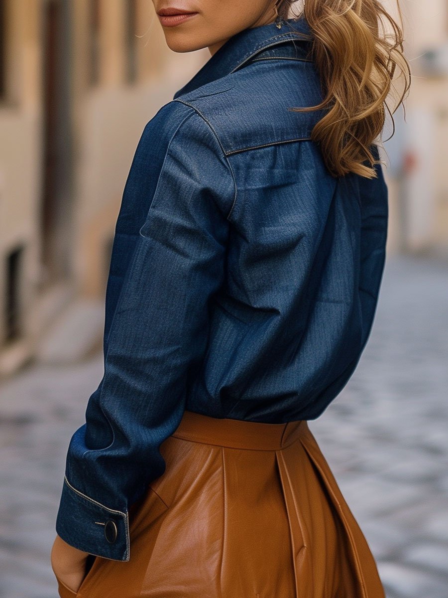 銆�24-hour shipping out銆慍asual Loose Denim Long Sleeve Blouse