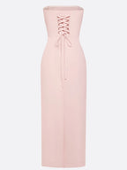 Pink Ruched Glitter Classic Strapless Sleeveless Sheath Maxi Dress