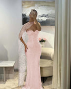 Tulle V-Neck Strapless Sleeveless Long Mermaid Prom Dress With Sequins And Ruffles YK0184