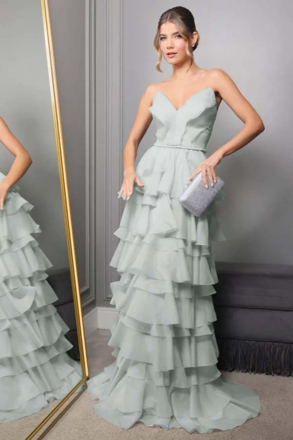 Spaghetti Strap V Neck Sleeveless Long Prom Dress With Pleated WQ0250