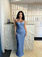 Cocoslly Spaghetti Straps Sleeveless High Waist Long Mermaid  Prom Dress | Brown Sequins YK0969