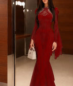 Cocoslly Long Sleeves High Waist Long Mermaid Prom Dress With Ruffles | White Lace JZ0164