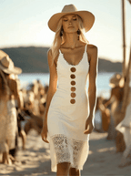 銆�24-hour shipping out銆慍lassic Elegant Spaghetti Strap White Cotton Midi Dress