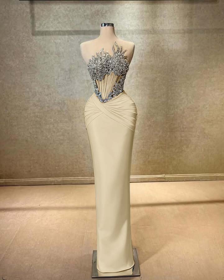 Strapless Sleeveless Long Mermaid Prom Dress With Beading Pleated YK0451