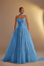Strapless Sleeveless Long A Line Prom Dress With Pleated Beading WQ0308