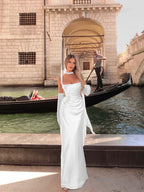 Spaghetti Strap Sleeveless Long Mermaid Prom Dress With Gloves YK0575