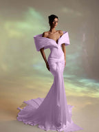 Deep V-Neck Strapless Long Pleated Mermaid Prom Dress With Ruffles And Beadings YK0707