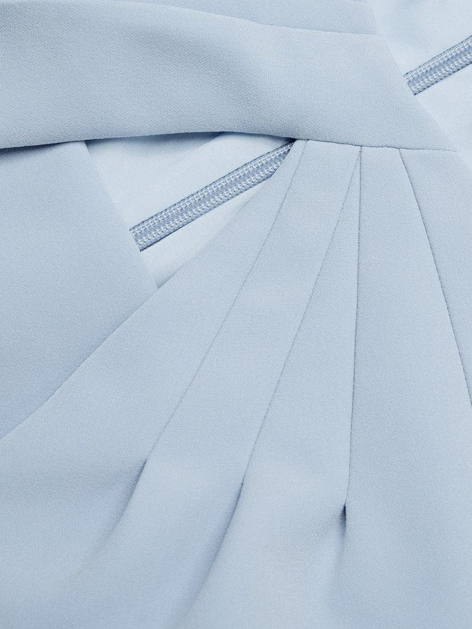 Light Blue Ruched Cotton Boat Neck Half Sleeve Sheath Midi Dress