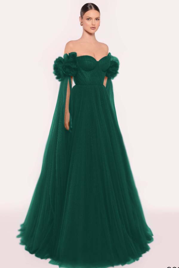 Tulle Off the Shoulder Sweetheart Long Prom Dress With Pleated WQ0206