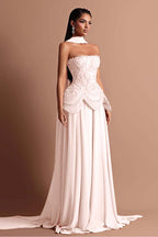 Strapless Sleeveless Long Prom Dress With Beading Pleated Wrap WQ0084
