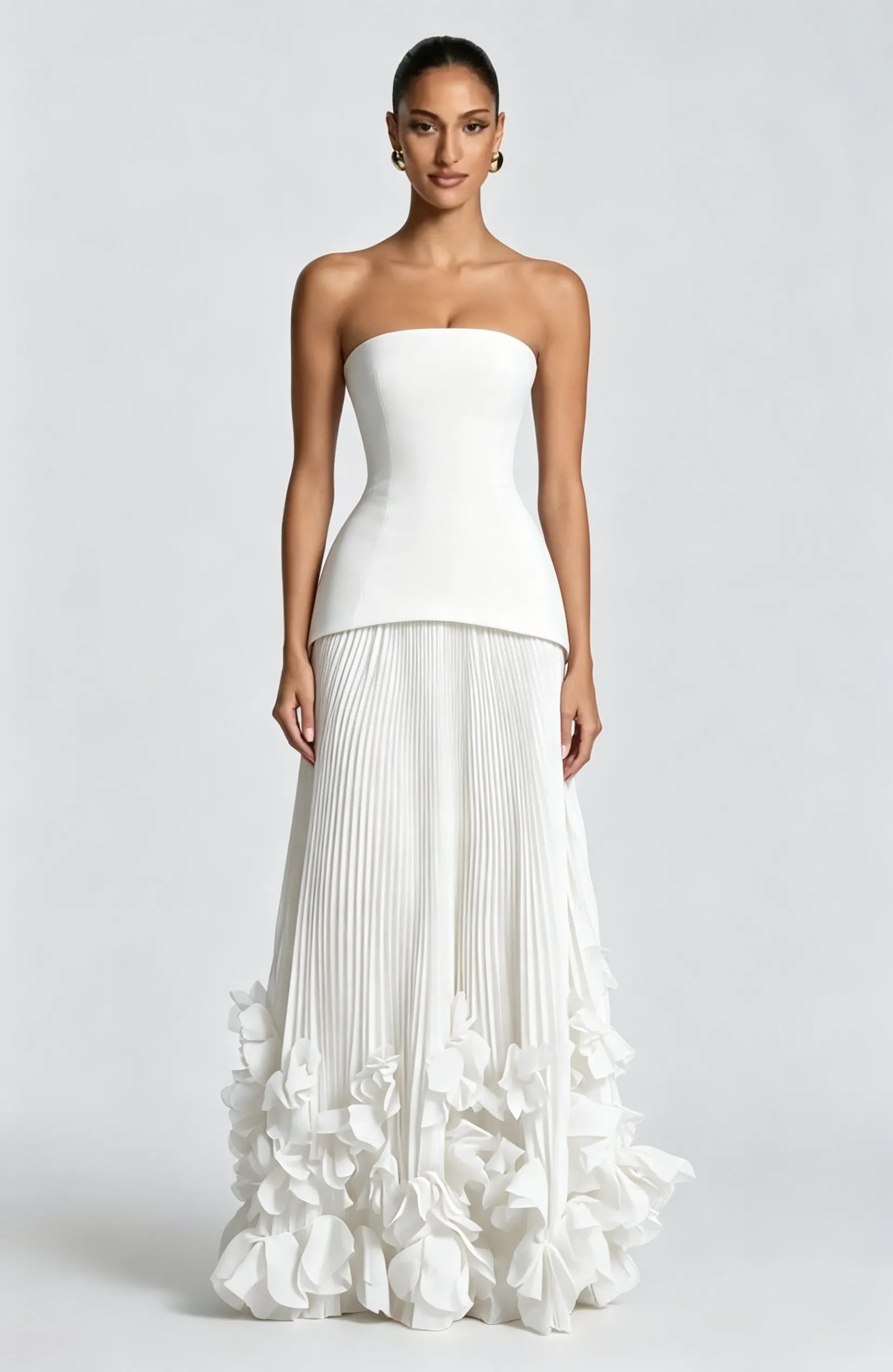 Cocoslly Strapless Sleeveless High Waist Long Prom Dress With Appliques And Pleated | Cabemet Chiffon YQ0118